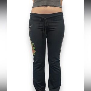 Don Ed Hardy Black Joggers with Floral Accents